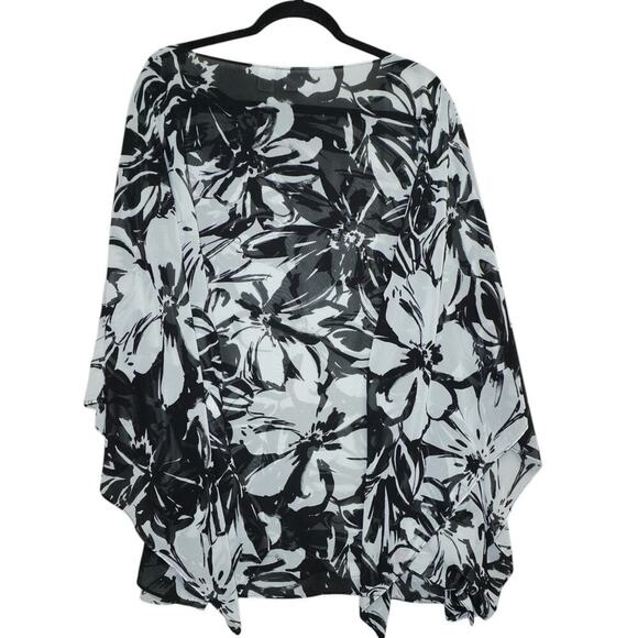 Chico’s Sheer Black White Floral Print Poncho Blouse – Size 3 (XL/16) - Picture 4 of 4